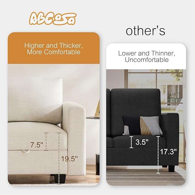 38.5 Oversized Accent Chair with Storage Beige Set of 2, Single Modern Accent Sofa Chair with Arms for Apartment Living Room Linen(21" Deep Seat)-CasaMuseHome