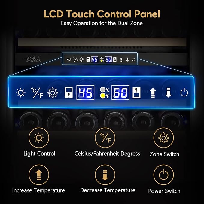 24 Inch Wine Cooler Fridge Dual Zone, Professional Large Capacity High Wine Refrigerator with Powerful Compressor, Quiet Operation and Elegant Design-KMHJ408D-CasaMuseHome