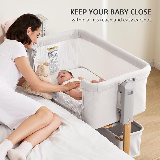 3 in 1 Baby Bassinet, Rocking Bassinet, Bedside Bassinet, 6-Height Adjustable, Bassinet Bedside Sleeper, Bedside Bassient for Baby with Comfy Mattress, Breathable Mesh, Large Storage Basket-CasaMuseHome