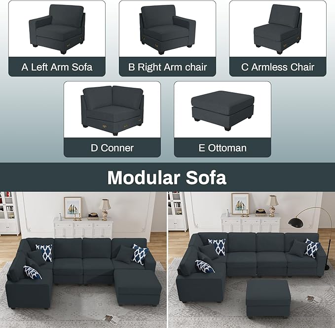 L Lengend Vansen Modular Sectional Sofa U Shaped Couch with Ottoman Modern Reversible Corner Sectional Couch for Living Room (Charcoal, U Shaped Sofa-1)-CasaMuseHome