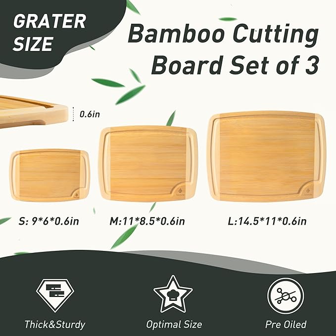 3 packs Bamboo Cutting Board Set Non Slip Feet Over Sink For Kitchen Meal Prep & Serving Brides Her Wedding Day Bridal Shower Engaged Wed House Christmas Married Future Unique Cool Gifts-CasaMuseHome