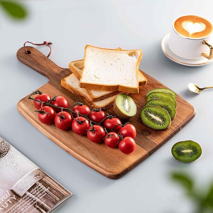 Acacia Wood Cutting Board - Wooden Kitchen Cutting Board for Meat, Cheese, Bread,Vegetables &Fruits- Charcuterie Board Cheese Serving Board with Handle (15.3"x10.2")-CasaMuseHome