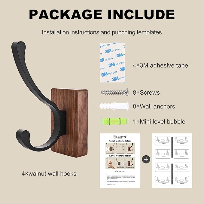 6 Pack Wooden Wall Hooks for Hanging, Adhesive Mounted & Wall Mount Nature Wood Coat Hooks for Towel Clothes Blanket Hat Backpack Robe Nursery Door Board Entryway Key Holder-CasaMuseHome