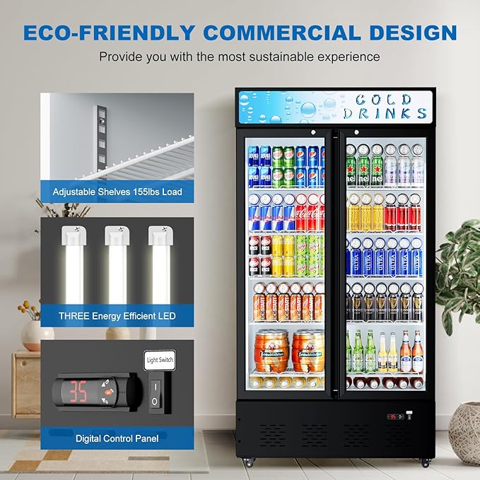 30 Cu.ft. Commercial Beverage Refrigerators Glass Door Refrigerator Upright Display Cooler with Soft LED Light and Adjustable Shelves for Restaurant Grocery Stores Home-CasaMuseHome