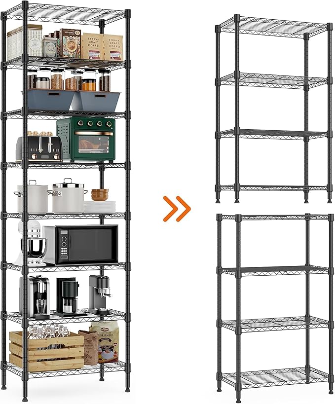8 Tier 2000 lbs Storage Rack Metal Wire Shelving Unit, Storage Standing Shelf Organizer for Laundry Bathroom Kitchen Pantry Closet Garage Basement Utility Room, Black 13.8" D x 23.6" W x 79.5" H-CasaMuseHome