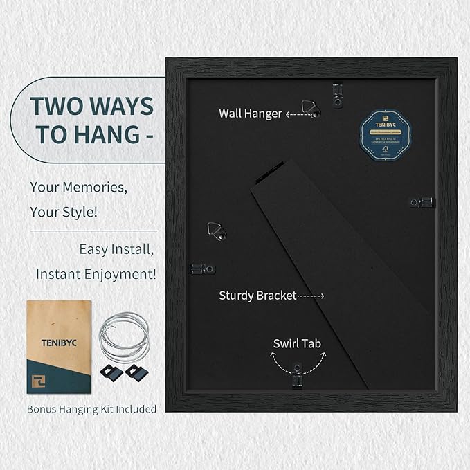 8x10 Picture Frame Set - 3 Pack, Textured Black Solid Wood, HD Tempered Glass, Gallery Photo Frame, Table or Wall Display-CasaMuseHome