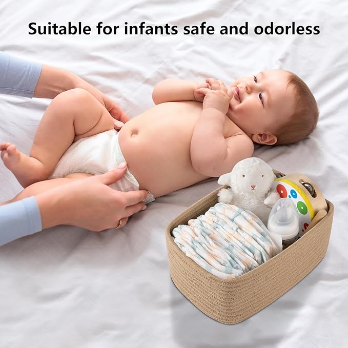 4 Pack Small Storage Shelf Baskets for Organizing, Mini Woven Rope Storage Bins for Towels, Cute Decorative Closet Organizer，Baby Nursery, Gift Empty Baskets -11.81''Lx7.87''Wx4.72''H-Jute-CasaMuseHome