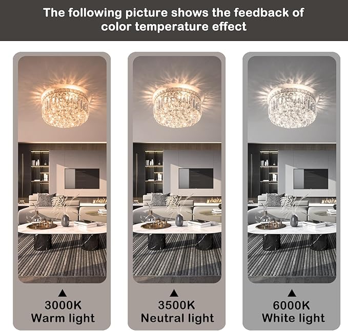 4-Light Crystal Flush Mount Chandelier Light Fixture with K9 Crystals Modern Ceiling Lights Elegant Pendant Lamp for Bedroom,Hallway,Bar,Living Room,Dining Room,H5.9 xW13.7(Bulbs Not Included)-CasaMuseHome