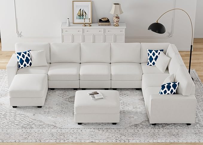 L Lengend Vansen Modular Sectional Sofa U Shaped Couch with Ottoman Modern Reversible Corner Sectional Couch for Living Room (Cream, U Shaped Sofa-5)-CasaMuseHome