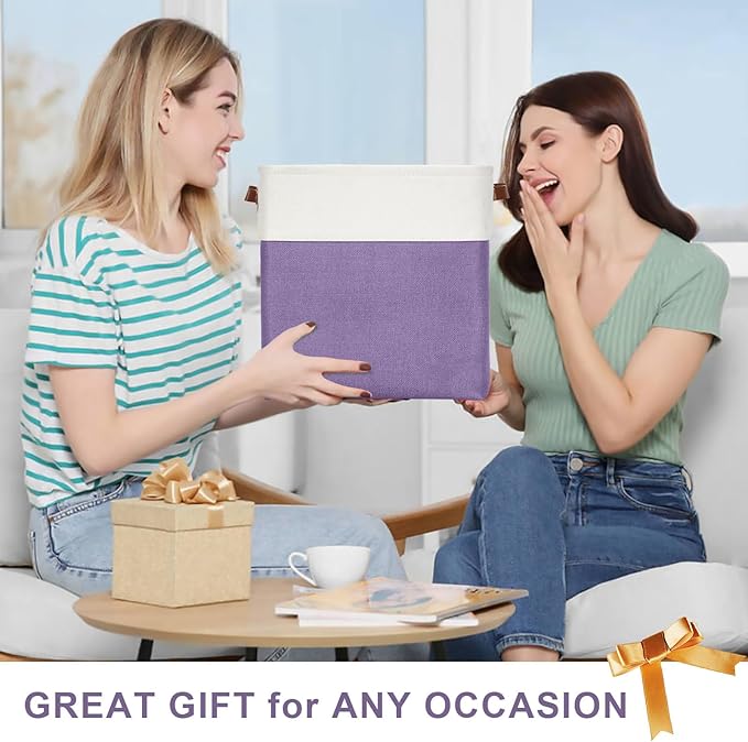 13x13 Cube Storage Bins, Collapsible Fabric Storage Box, 4 Pack Closet Baskets with Handles for Organizing, Shelf, Toys, Clothes, Home, Office, Nursery (Purple&White)-CasaMuseHome