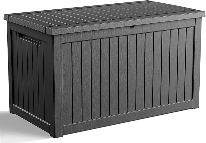 230 Gallon Outdoor Deck Box,Storage Lockable Waterproof Patio Furniture,Garden Tools,Cushions,Pool Accessories Outside Storage Resin Box(Black)-CasaMuseHome
