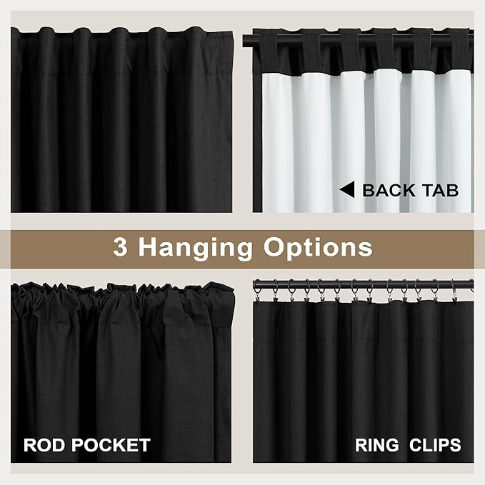 72 Inches Long Blackout Curtains 72 Inch Length for Living Room 2 Panel Set Linen Black Out Thermal Insulated Darkening Back Tab Thin Lightweight Complete Saver Energy Saving Curtain Drape for Bedroom-CasaMuseHome