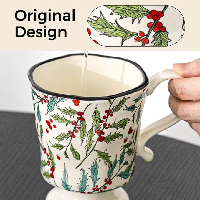 360ml -12.17oz Painted Cherry Fruit Ceramic Mug - Cute irish Coffee Glasses for Latte, Espresso - Gift for Women, Dishwasher Safe-CasaMuseHome