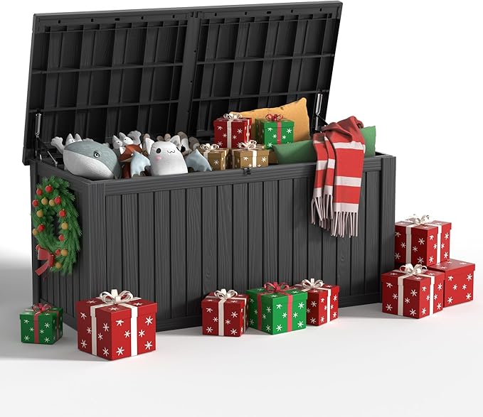 182 Gallon Deck Box Waterproof, UV Resistant Resin Outdoor Storage Box with Hydraulic Rod, Lockable Design and Enhanced Durability for Patio, Garden, and Poolside Use-CasaMuseHome