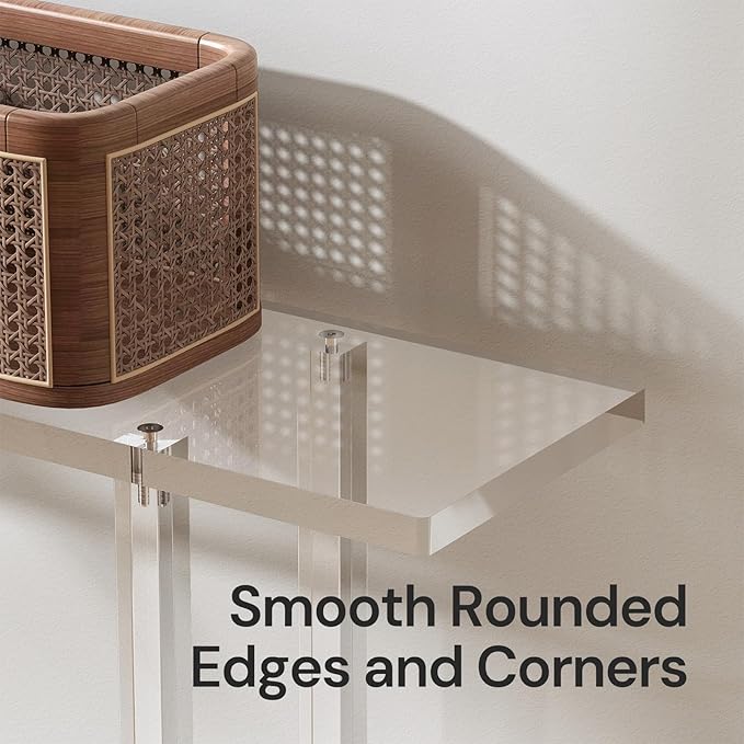 Acrylic Narrow Console Table for Entryway, 7.6" D x 39.4" W x 31.5" H, Square Legs, Skinny Entry Table for Sofa, Foyer, Hallway, Living Room, Modern, 2-Tier, Clear-CasaMuseHome