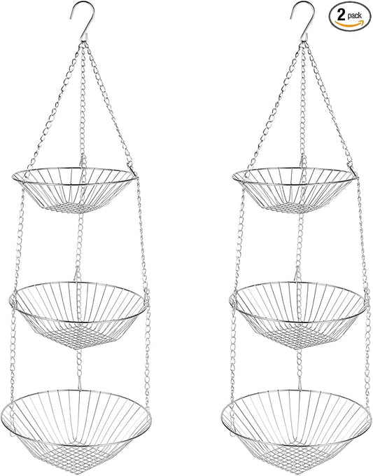3-Tier Kitchen Wire Storage Basket Hanging Fruit Storage 2 Pack-CasaMuseHome