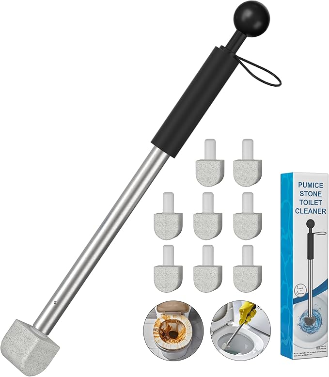 2025 New Pumice Toilet Cleaner 17inch with Handle - Toilet, Pool & Tub Hard Water Stain Remover (1handle+8pumice)-CasaMuseHome