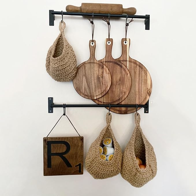 3 Pack Hanging Wall Basket with Hook, 3 Size Wall Hanging Fruit Baskets, Hanging Baskets for Organizing, Hanging Fruit Baskets for Kitchen, Restaurant, Coffee Shop, Party and Garden Decor-CasaMuseHome