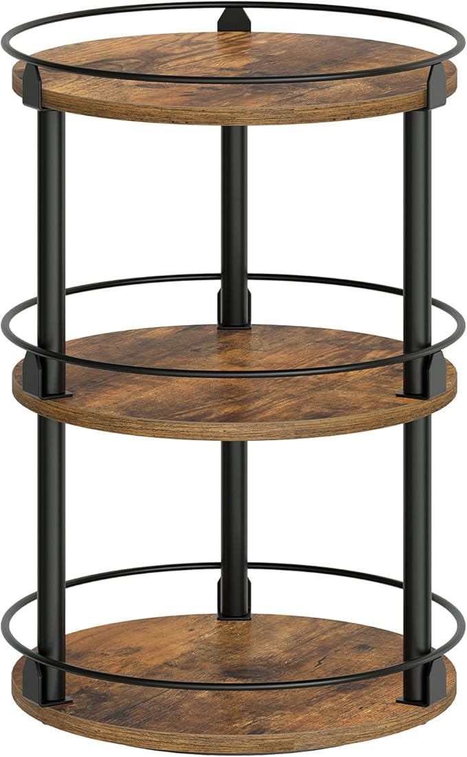 3-Tier Lazy Susan Organizer, Rotating Spice Rack, Spinning Organizer, Industrial Turntable Spice Rack Organizer for Cabinet, Kitchen Countertop, Pantry, Rustic Brown and Black SR23BR-CasaMuseHome
