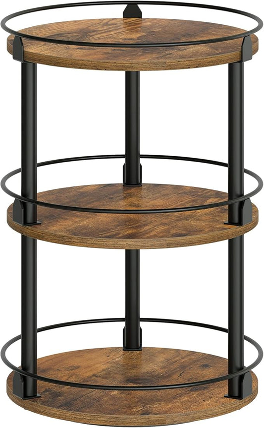3-Tier Lazy Susan Organizer, Rotating Spice Rack, Spinning Organizer, Industrial Turntable Spice Rack Organizer for Cabinet, Kitchen Countertop, Pantry, Rustic Brown and Black SR23BR-CasaMuseHome