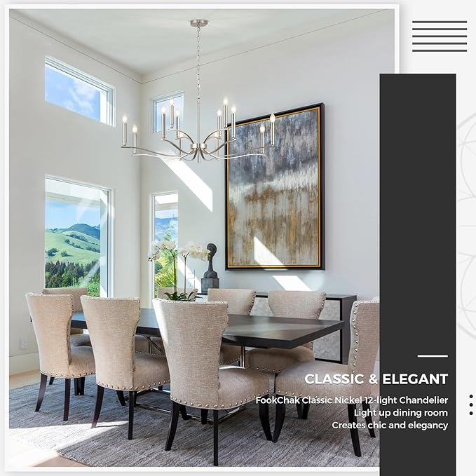 12 Light Nickel Living Room Chandelier High Ceiling Foyer Candle Chandelier Large Modern 44in Metal Chandeliers Hanging Light for Master Bedroom Dining Room Light Fixture Over Table-CasaMuseHome