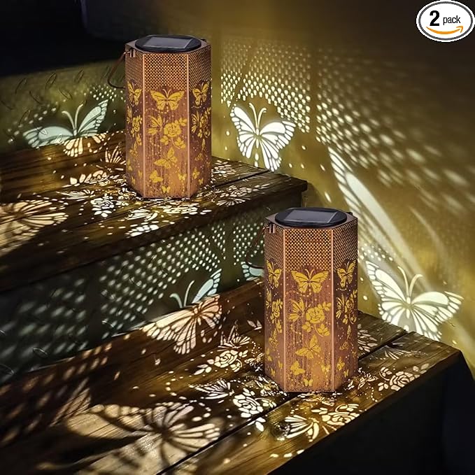 2 Pack Butterfly Solar Lanterns Outdoor Waterproof - Birthday Gifts for Women, Mom, Butterflies Solar Lights Outdoor Hanging Garden Decor for Outside, Patio, Outdoor, Yard, Lawn, Balcony-CasaMuseHome