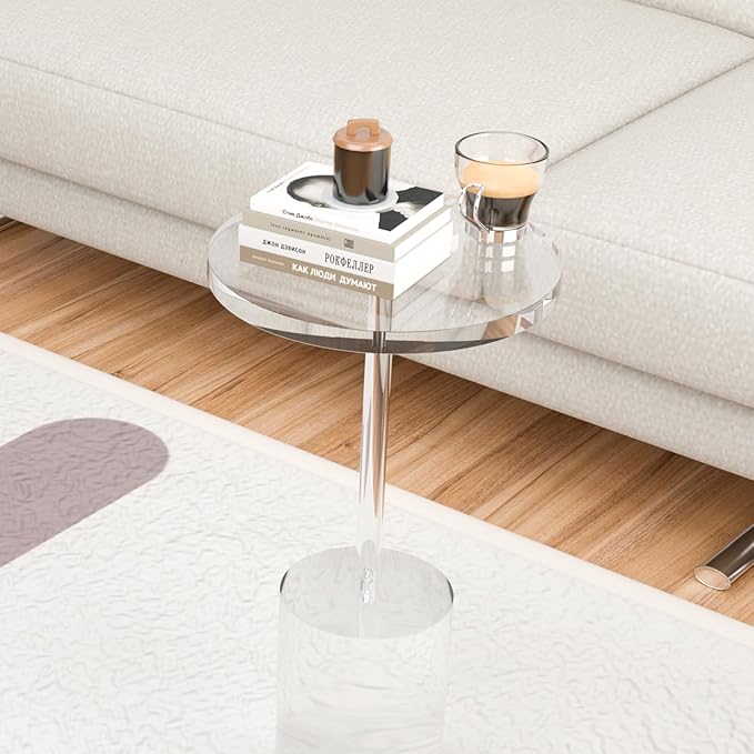 Acrylic End Table, Modern Minimalist Acrylic Side Tables, Clear Side Table for Living Room, Bedroom, Office, Drink Table (12" D x 12" W x 21" H, Transparent)-CasaMuseHome