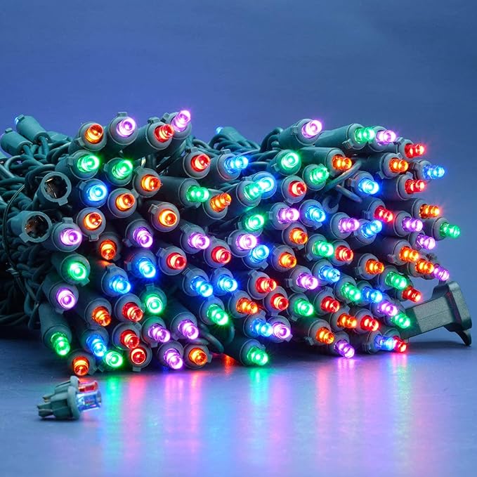 200 Count Multicolor Wide Angle LED Christmas Lights, 66 ft Green Wire UL Certified Commercial Grade 5mm Holiday String Light Set (Multicolor)-CasaMuseHome