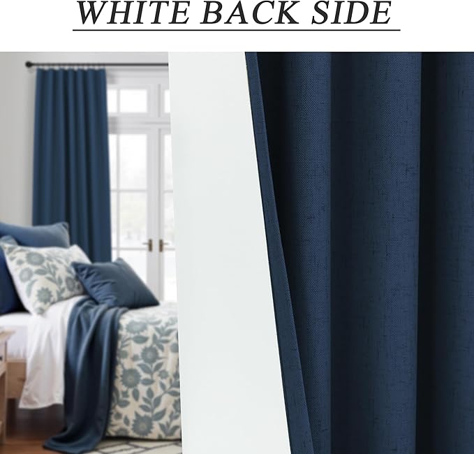 54 Inch Length Curtains for Bedroom Men Room Decor Darkening Back Tab Pleated Blackout Linen Insulated Curtain for Living Room Bathroom Wide Dark Navy Midnight Blue Drapes for Teen Boy 54 Long 2 Panel-CasaMuseHome