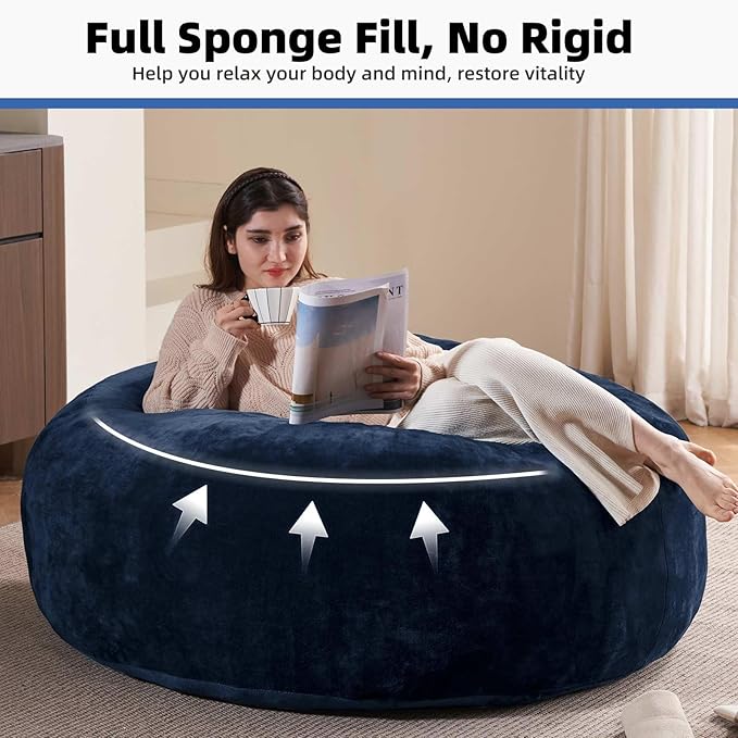 4FT Large Bean Bag Chairs,Big Adult Size Memory Foam Beanbags with Filler Included,Machine Washable Corduroy Cover,Ultra Soft Plush Gaming Bing Bag Puff Chair for Dorm, Living Room & Bedroom (Blue)-CasaMuseHome