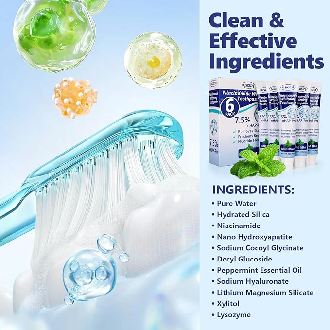 7.5% Nano Hydroxyapatite Toothpaste,6 Pack Fresh Breath Toothpaste for Remineralizing Enamel & Sensitive Relief,Whitening,Antiplaque,Natural Peppermint,Fluoride-Free-CasaMuseHome