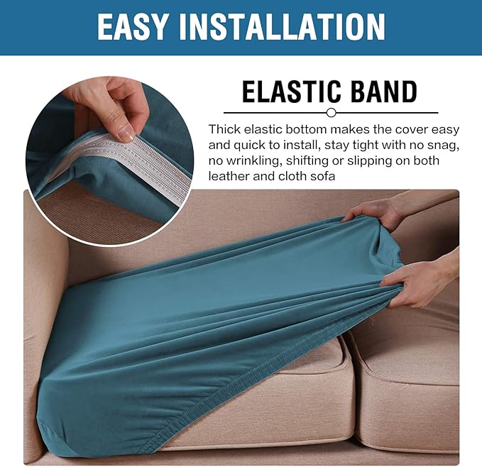 H.VERSAILTEX Velvet Stretch Couch Cushion Cover Plush Cushion Slipcover for Chair Cushion Furniture Protector Seat Cushion Sofa Cover (1 Piece Armchair Cushion Covers, Peacock Blue)-CasaMuseHome