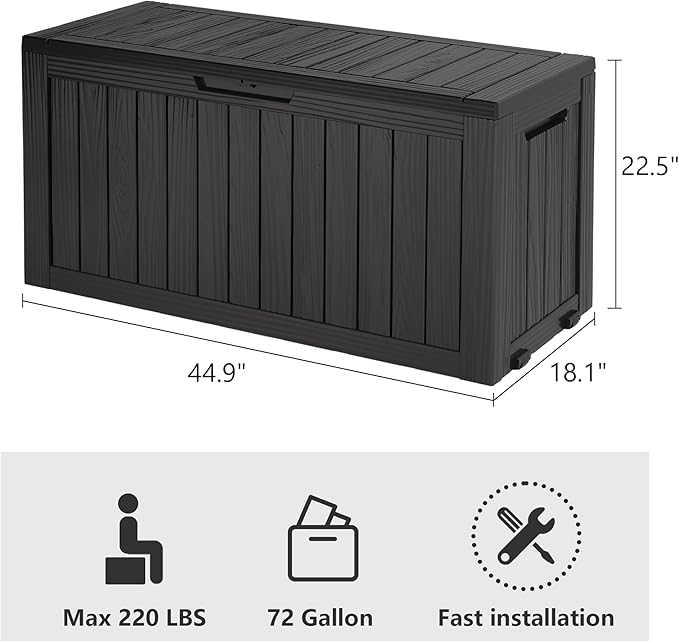 72 Gallon Deck Box Lockable Resin Outdoor Storage Box waterproof Outdoor Container for Patio Furniture Cushions, Pillow-CasaMuseHome