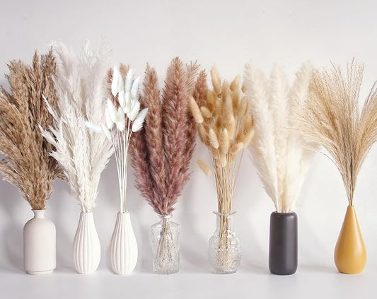 125 PCS Dried Pampas Grass Bouquet, Boho Table Decor, Bunny Tails Dried Flowers, Brown Pampas, White Pampas Grass for Weddings, Home Decor, Rustic Parties, and Baby Shower Decorations-CasaMuseHome