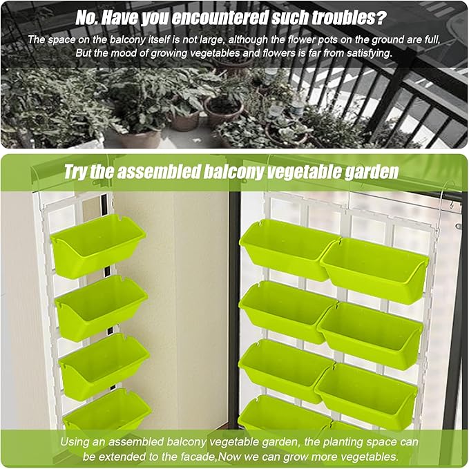 8 Pockets Vertical Planters,Wall Mounted Plastic Plant Grow Pots,Wall Pocket Planters for Indoor,Outdoor,Balcony,Garden Decoration,Light Green-CasaMuseHome