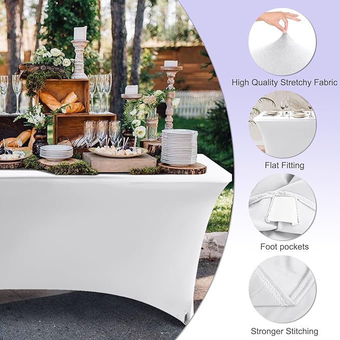 ABCCANOPY 6 FT White Spandex Table Cover Stretch Fitted Wrinkle Resistant Tablecloth Reuse for Rectangular Folding Table Patry Event Wedding Banquet Protector-CasaMuseHome