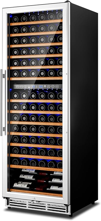 154 Bottle Wine Refrigerator, 24 Inch Wine Fridge Dual Zone with Adjustable Shelf, Wine Cooler with Double Pane Glass Door, Advanced Temp Control, Low Noise, Wide Large Wine Cooler Refrigerator-CasaMuseHome