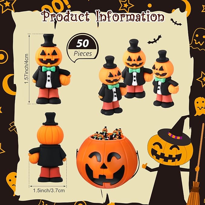 50 Pcs Halloween Mini Figurines Tiny Pumpkin Figures to Hide and Seek Rubber Wizard Miniatures Ornaments Gifts for Halloween Party Favors Table Decorations(Pumpkin)-CasaMuseHome