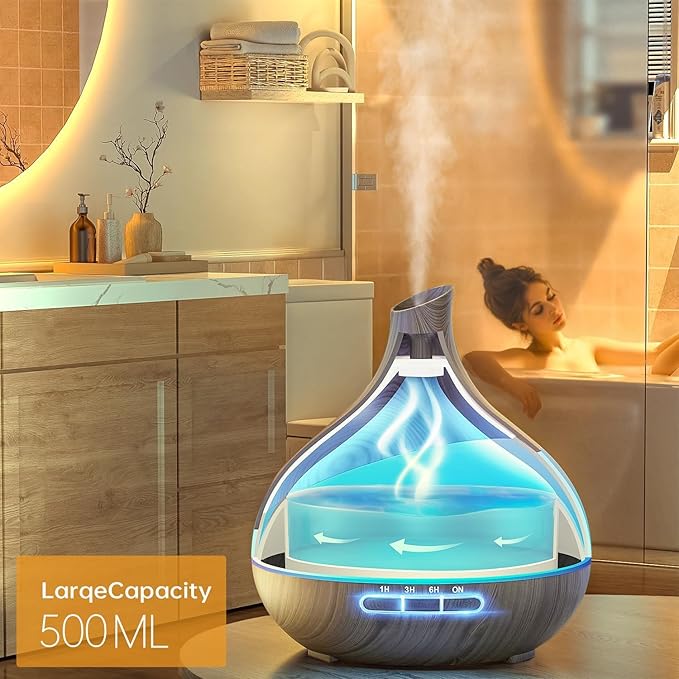 500ML Essential Oil Diffuser: Aroma Diffuser with Remote Control for Hotel Spa Yoga Room - Humidifiers for Bedroom with 14 Colors LED Night Light for Kids/Women Home Relaxation-CasaMuseHome