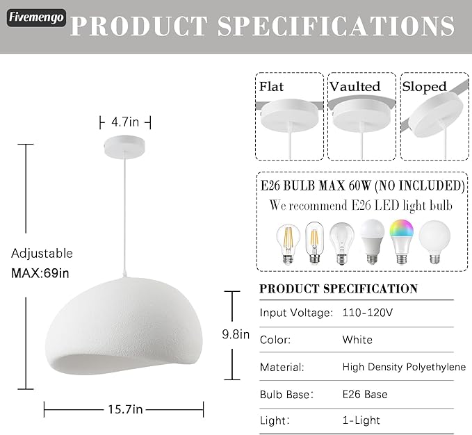 15.7in Wabi Sabi Pendant Lights Kitchen Island Lighting Fixture Ceiling Mount White Modern Japanese Lamp Japandi Chandelier for Dining Living Room Hallway Bedroom Restaurant Hanging Lamp-CasaMuseHome