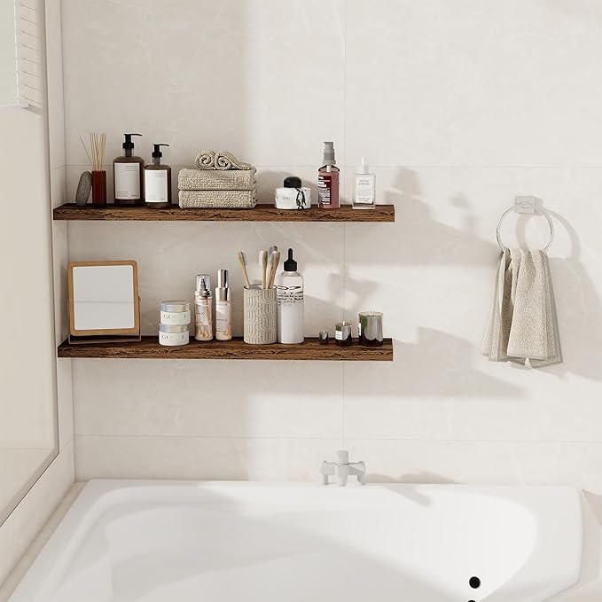 36Inch Floating Shelves for Wall 2 Pack Wood Shelves for Kitchen, Bathroom, Bedroom Wall Mounted Rustic Wood Floating Shelf with Invisible Brackets for Books, Storage, Decor, Rustic Brown-CasaMuseHome