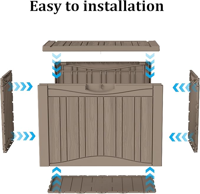 50 Gallon Lockable Resin Deck Box, Waterproof & UV-Resistant Outdoor Storage Box for Outdoor Cushion Storage, Garden Tools & Pool Accessories Storage, Gray-CasaMuseHome