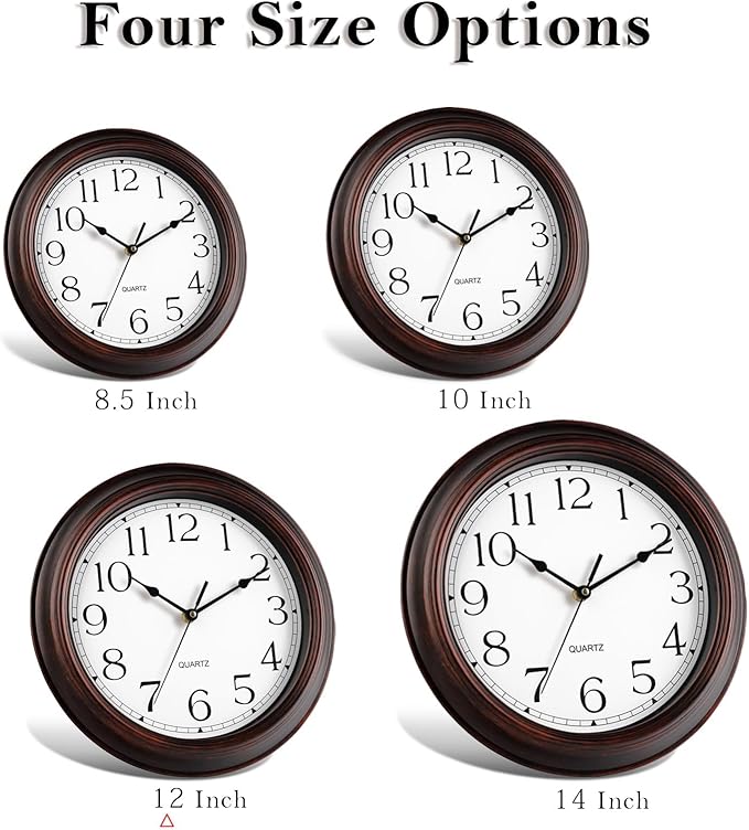 12 Inch Wall Clocks Battery Operated Silent Non-Ticking Wall Clock Vintage Retro Rustic Style Decorative for Living Room Kitchen (Bronze)-CasaMuseHome