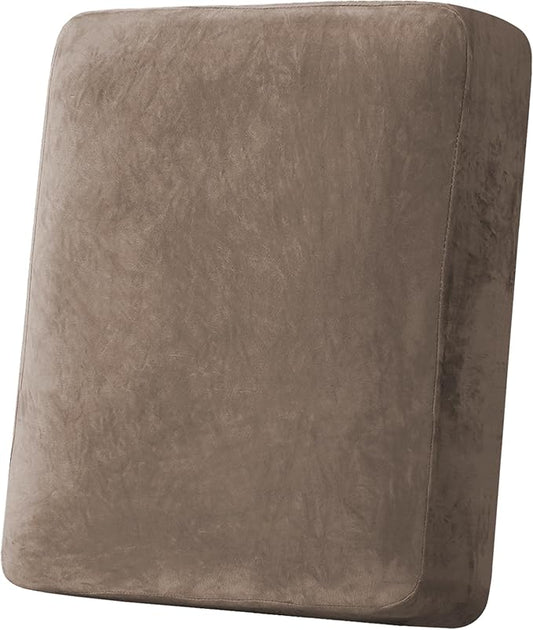 H.VERSAILTEX Velvet Stretch Couch Cushion Cover Plush Cushion Slipcover for Chair Cushion Furniture Protector Seat Cushion Sofa Cover (1 Piece Armchair Cushion Covers, Mocha)-CasaMuseHome