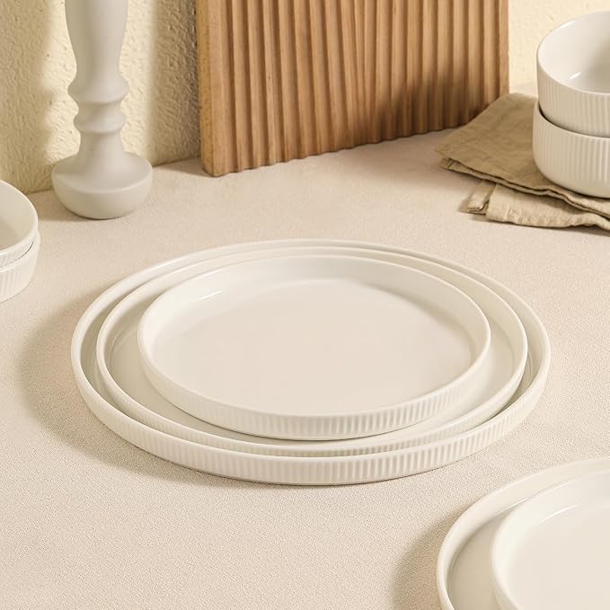 3 Packs Serving Platters, Large Serving Tray, Round Platters for Serving Food, Food Tray for Veggie Fruit Snack Dessert Cheese, White Ceramic Serving Trays for Party, Entertaining, 12.8”/10.8”/8.8”-CasaMuseHome