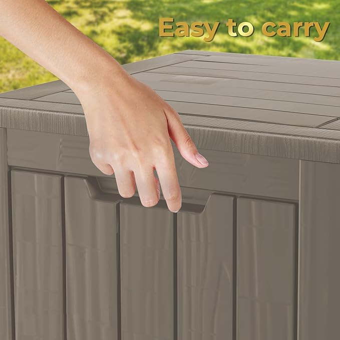 35 Gallon Lockable Resin Deck Box, Waterproof & UV-Resistant Outdoor Storage Box for Outdoor Cushion Storage, Garden Tools & Pool Accessories Storage, Gray-CasaMuseHome