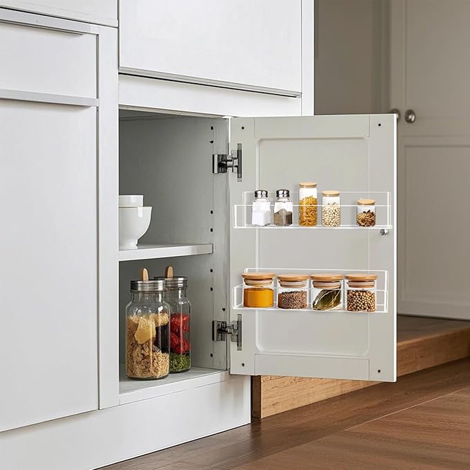 Acrylic Spice Rack Wall Mount-12 Inch, Clear Spice Shelf Storage Holder, 2 Pack Hanging Seasoning Rack Organizer for Cabinet Door, Cupboard or Wall Kitchen (Adhesive or Screw)-CasaMuseHome
