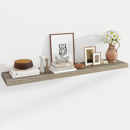 55 Inch Floating Shelves, 12 Inch Deep Floating Shelves for Wall, Floating Shelf with Invisible Brackets, Deep Shelves for Bathroom, Bedroom, Living Room, 1 Pack, Grey-CasaMuseHome