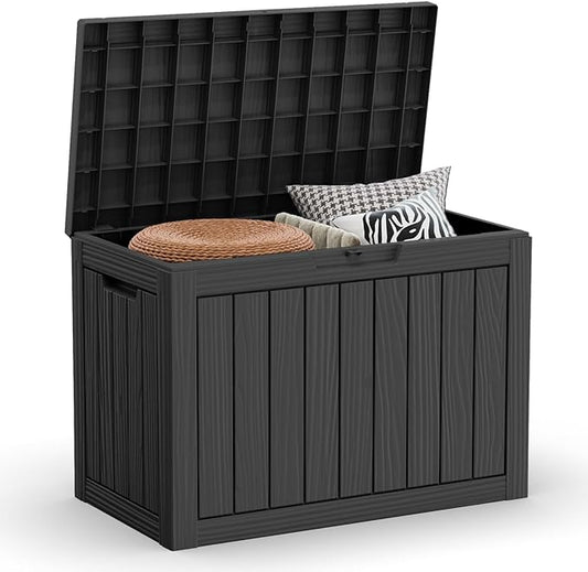 45 Gallon Outdoor Deck Box,Storage Lockable Waterproof Patio Furniture,Garden Tools,Cushions,Pool Accessories Outside Storage Resin Box(Black)-CasaMuseHome