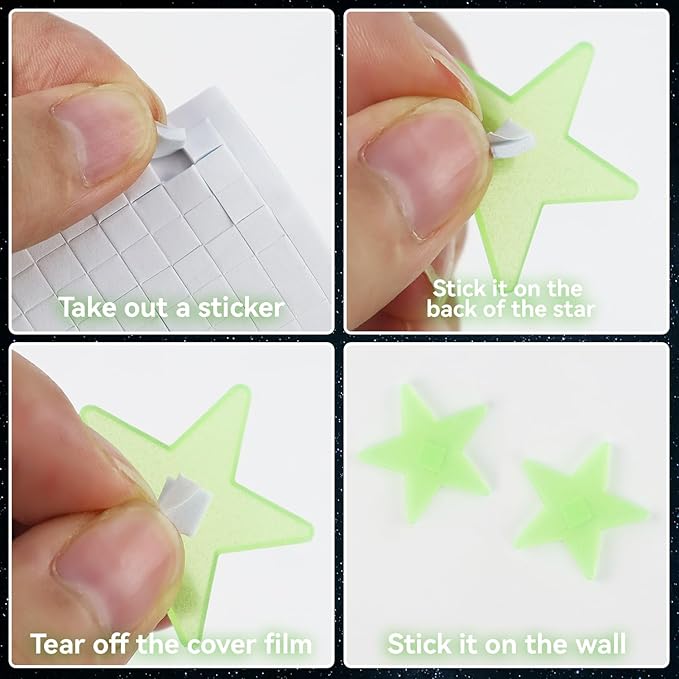 100 Stars and 1 Moon Glow in The Dark Luminous Fluorescent 3D Plastic Glow Stars Moon for Ceiling, Glowing Wall Stickers Create a Realistic Starry Sky, Room Decorations (Green)-CasaMuseHome